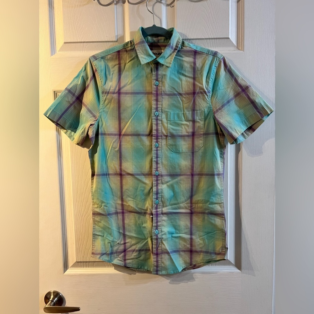 Abound cotton  Plaid Short Sleeve Shirt - Green and Purple